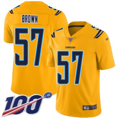 Los Angeles Chargers NFL Football Jatavis Brown Gold Jersey Youth Limited #57 100th Season Inverted Legend->youth nfl jersey->Youth Jersey